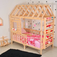 MiniWood Montessori Çocuk Yatak Raf Çam 90X190 Karyola Menekşe