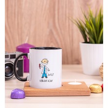 Hediye Dükkanı Kişiye Özel Erkek Diş Hekimi Karikatürü Ahşap Altlıklı Mumlu Siyah Kupa Bardak