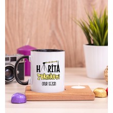 Hediye Dükkanı Kişiye Özel Harita Teknikeri Ahşap Altlıklı Mumlu Siyah Kupa Bardak