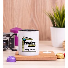 Hediye Dükkanı Kişiye Özel İnşaat Mühendisi Ahşap Altlıklı Mumlu Siyah Kupa Bardak