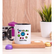 Hediye Dükkanı Kişiye Özel Sosyolog Ahşap Altlıklı Mumlu Siyah Kupa Bardak