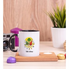 Hediye Dükkanı Kişiye Özel Osmanlı Armalı Ahşap Altlıklı Mumlu Siyah Kupa Bardak