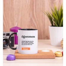 Hediye Dükkanı Kişiye Özel Öğretmen Kelime Anlamı Ahşap Altlıklı Mumlu Siyah Kupa Bardak