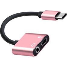 Prettyia 2in 1 USB Tipi C'ye 3.5mm Kulaklık Ses Jack Şarj Kablosu Adaptörü Pembe (Yurt Dışından)