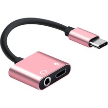 Prettyia 2in 1 USB Tipi C'ye 3.5mm Kulaklık Ses Jack Şarj Kablosu Adaptörü Pembe (Yurt Dışından)