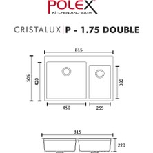 POLEX Cristalüx Granit Evye P-1,75 Antrasit 1,5 Gözlü Tezgah Altı Ve Tezgah Üstü Mutfak Evyesi 81x50,5cm