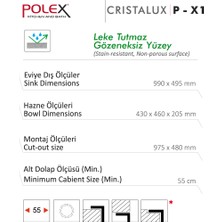 POLEX Cristalüx Granit Evye P-X1 Antrasit Tezgah Altı Ve Tezgah Üstü Mutfak Evyesi 98x49,5cm