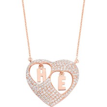 Harem Altın Sen ve Ben Kalpli Harfli Gümüş Kolye  GMS885