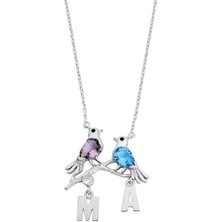 Harem Altın Çift Kumrular Kuşlu Harfli Gümüş Kolye GMS991