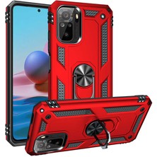 Kılıfmania Xiaomi Redmi Note 10 Kapak Military Yüzüklü Stantlı Panzer Tank Kılıf - Kırmızı