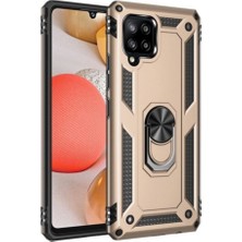 Kılıfmania Samsung Galaxy A12 Kapak Military Yüzüklü Stantlı Panzer Tank Kılıf - Gold