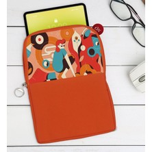 Bk Gift Modern Soyut Tasarımlı Taşınabilir Koruyucu Tablet Kılıfı & Organizer Çanta - Turuncu-6