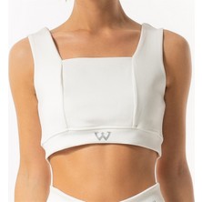 Wiawi Kadın Kalın Askılı Spor Sütyeni Atlet Esnek Crop Top - Unique Beyaz