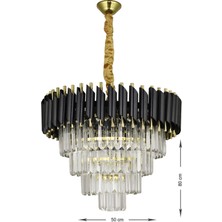 Avize Moda Palmira 50'lik Kristal Taşlı Lüks Avize - (Siyah-Gold)