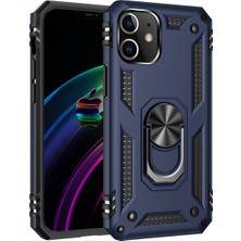 Kılıfmania Apple iPhone 12 Mini Kapak Military Yüzüklü Stantlı Panzer Tank Kılıf - Lacivert