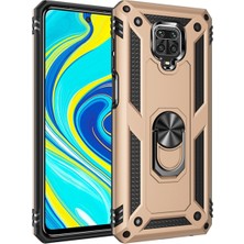 Kılıfmania Xiaomi Redmi Note 9 Kapak Military Yüzüklü Stantlı Panzer Tank Kılıf - Gold