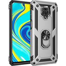 Kılıfmania Xiaomi Redmi Note 9 Kapak Military Yüzüklü Stantlı Panzer Tank Kılıf - Gri