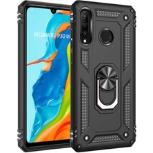 Kılıfmania Huawei P30 Lite Kapak Military Yüzüklü Stantlı Panzer Tank Kılıf - Siyah