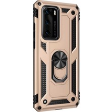 Kılıfmania Huawei P40 Kapak Military Yüzüklü Stantlı Panzer Tank Kılıf - Gold