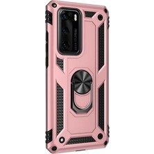 Kılıfmania Huawei P40 Kapak Military Yüzüklü Stantlı Panzer Tank Kılıf - Rose Gold