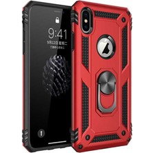 Kılıfmania Apple iPhone x Kapak Military Yüzüklü Stantlı Panzer Tank Kılıf - Kırmızı