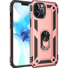 Kılıfmania Apple iPhone 12 Pro Max Kapak Military Yüzüklü Stantlı Panzer Tank Kılıf - Rose Gold