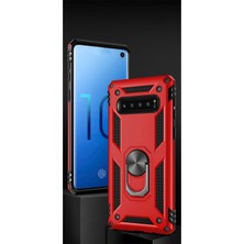 Kılıfmania Samsung Galaxy S10 Kapak Military Yüzüklü Stantlı Panzer Tank Kılıf - Kırmızı