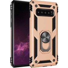 Kılıfmania Samsung Galaxy S10 Plus Kapak Military Yüzüklü Stantlı Panzer Tank Kılıf - Gold
