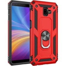 Kılıfmania Samsung Galaxy J6 Plus Kapak Military Yüzüklü Stantlı Panzer Tank Kılıf - Kırmızı