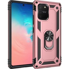 Kılıfmania Samsung Galaxy A91 / S10 Lite Kapak Military Yüzüklü Stantlı Panzer Tank Kılıf - Rose Gold