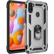 Kılıfmania Samsung Galaxy M11 Kapak Military Yüzüklü Stantlı Panzer Tank Kılıf - Gri