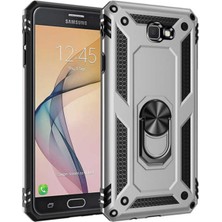 Kılıfmania Samsung Galaxy J7 Prime Kapak Military Yüzüklü Stantlı Panzer Tank Kılıf - Gri