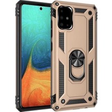 Kılıfmania Samsung Galaxy A51 Kapak Military Yüzüklü Stantlı Panzer Tank Kılıf - Gold