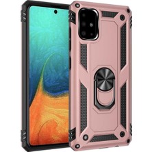 Kılıfmania Samsung Galaxy A71 Kapak Military Yüzüklü Stantlı Panzer Tank Kılıf - Rose Gold