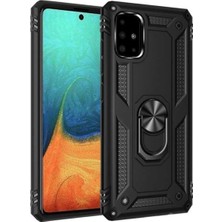 Kılıfmania Samsung Galaxy A71 Kapak Military Yüzüklü Stantlı Panzer Tank Kılıf - Siyah