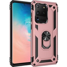 Kılıfmania Samsung Galaxy S20 Ultra Kapak Military Yüzüklü Stantlı Panzer Tank Kılıf - Rose Gold