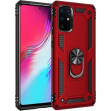 Kılıfmania Samsung Galaxy S20 Plus Kapak Military Yüzüklü Stantlı Panzer Tank Kılıf - Kırmızı