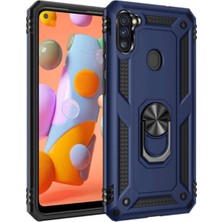 Kılıfmania Samsung Galaxy A11 Kapak Military Yüzüklü Stantlı Panzer Tank Kılıf - Lacivert