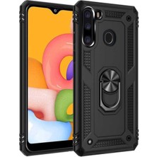 Kılıfmania Samsung Galaxy A21 Kapak Military Yüzüklü Stantlı Panzer Tank Kılıf - Siyah