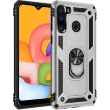 Kılıfmania Samsung Galaxy A21 Kapak Military Yüzüklü Stantlı Panzer Tank Kılıf - Gri