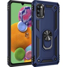 Kılıfmania Samsung Galaxy A41 Kapak Military Yüzüklü Stantlı Panzer Tank Kılıf - Lacivert