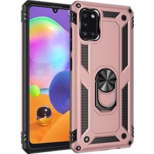 Kılıfmania Samsung Galaxy A31 Kapak Military Yüzüklü Stantlı Panzer Tank Kılıf - Rose Gold