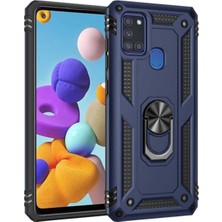 Kılıfmania Samsung Galaxy A21S Kapak Military Yüzüklü Stantlı Panzer Tank Kılıf - Lacivert