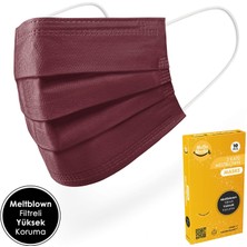 Mutlu Maske Meltblown Filtreli Üts Kayıtlı Yumuşak Lastikli Bordo Renkli Cerrahi Maske 10'lu