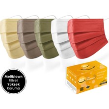 Mutlu Maske Select Serisi Meltblown Sarı Bej Haki Beyaz Kırmızı Renkli Cerrahi Maske Seti 50'li