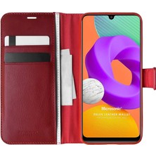 Microsonic Samsung Galaxy M22 Kılıf Delux Leather Wallet Kırmızı