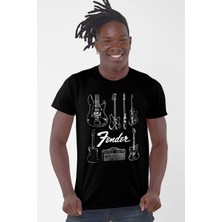 Rock&Roll Fender Gitar Siyah Kısa Kollu Erkek T-Shirt