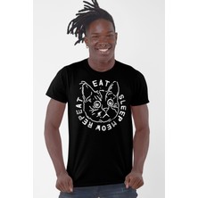 Rock&Roll Şaşkın Kedi Siyah Kısa Kollu Erkek T-Shirt