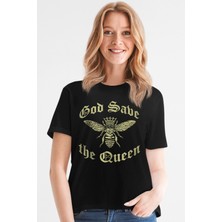 ROCKANDROLL Kraliçe Arı Siyah Kısa Kollu Kadın T-Shirt