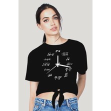 Rock&Roll Saat Kaç Siyah Kısa, Kesik Bağlı Crop Top Kadın T-Shirt